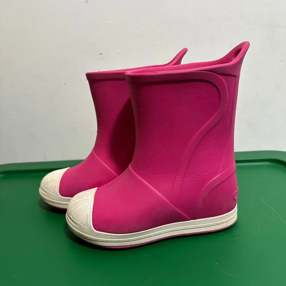 Kids Crocs Rain Boots Pink C10 Rubber Waterproof Pull On
